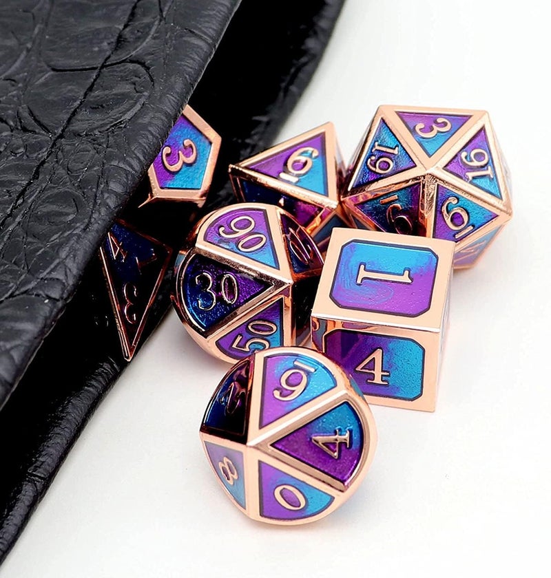 Haxtec Metal DND Dice Set D&D Gifts 7PCS Copper Blue Teal Purple Polyhedral RPG Dice D20 D12 D10 D8 D6 D4 Compatible with Dungeons and Dragons TTRPG Games-Mermaid - Image 4
